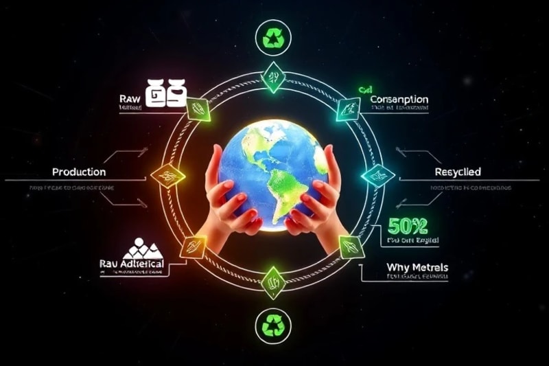 Ilustración del flujo de la economía circular con manos intercambiando un globo