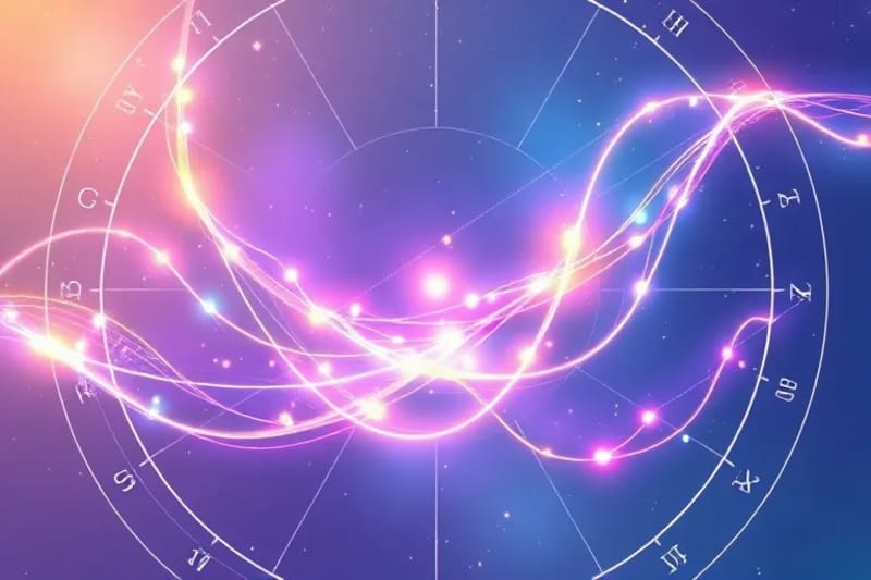 Flujos de energía entrelazados en colores vibrantes, representando la alineación de chakras