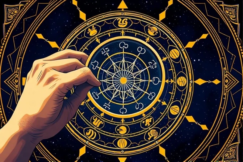Astrological chart with highlighted numbers and planetary glyphs