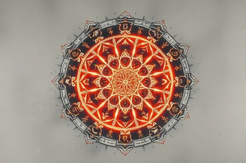 3D render of an intricate mandala with zodiac and spiritual symbols