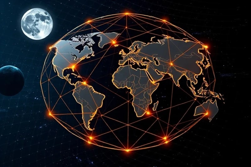 Vector art of Earth's energy grids with celestial influences