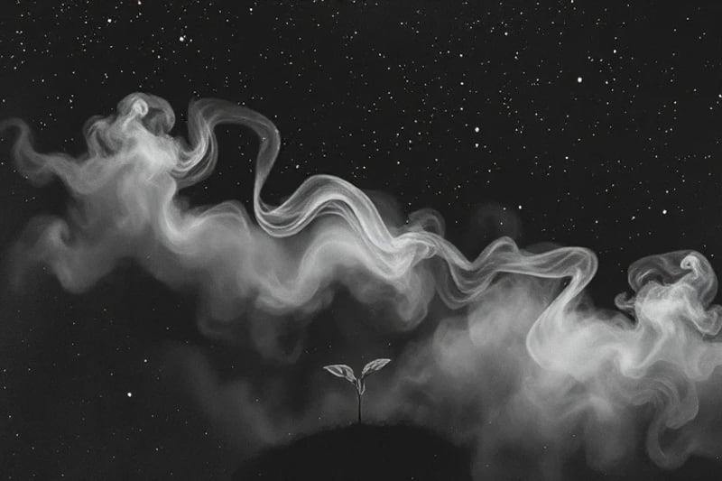 Energía oscura disipándose en el cielo estrellado, simbolizando la liberación