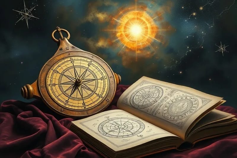 Ancient astrolabe with astrological charts