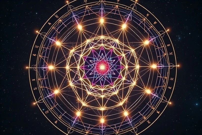 Abstract natal chart with glowing Galactic Center