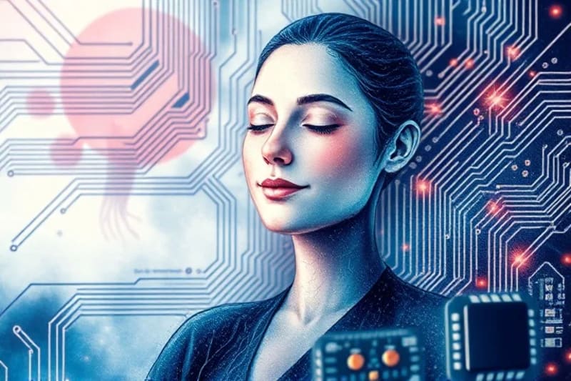 Pintura acuarela de una persona meditando con una sonrisa sutil