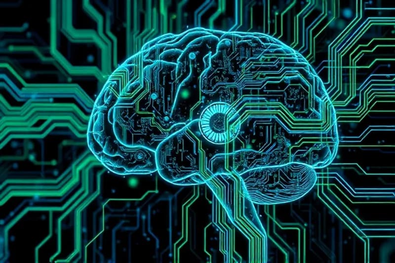 Representación abstracta de la actividad cerebral, patrones de luz pulsantes, motivos de circuitos, líneas de energía que fluyen, neuroplasticidad.