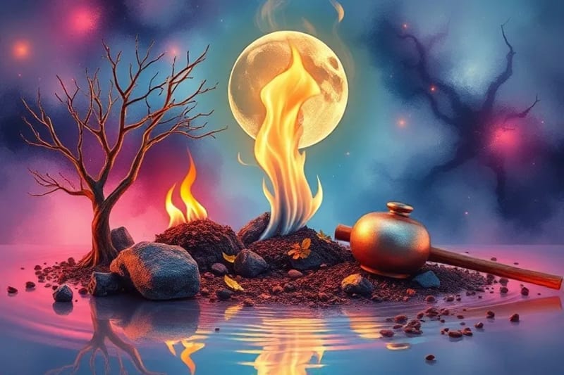 Conceptual still life of Chinese five elements