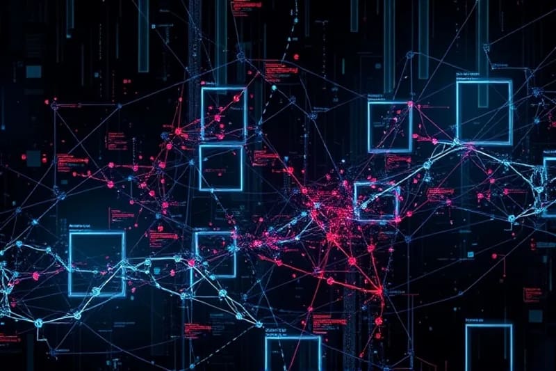 Visualización abstracta de riesgos y volatilidad en inversiones tokenizadas.