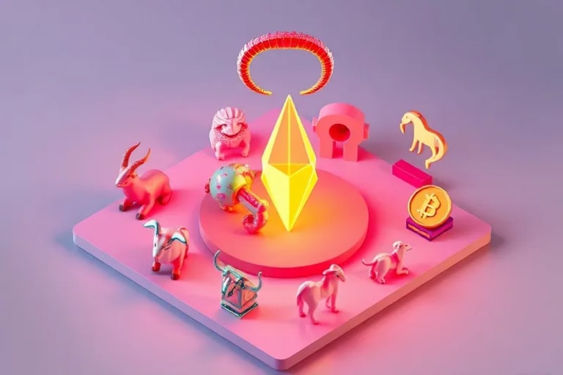 Ilustración vectorial de símbolos zodiacales entrelazados con íconos tecnológicos, representando la fusión de la astrología y las carreras digitales.