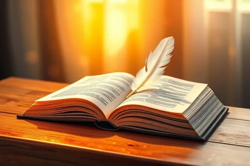 Libro abierto con pluma brillante