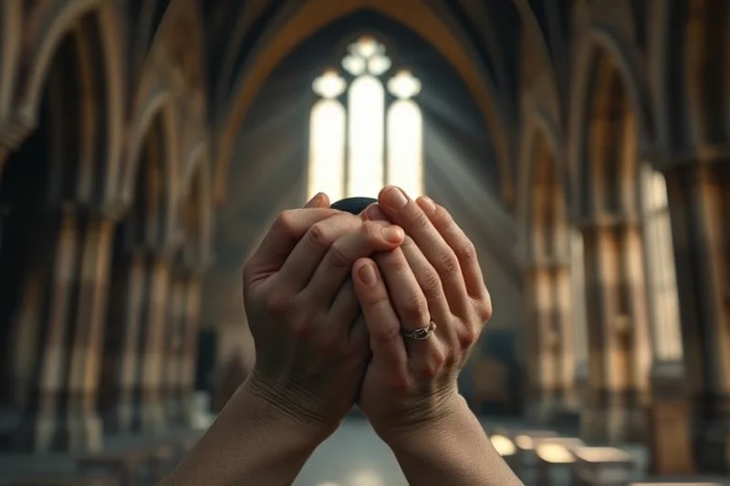 Manos sosteniendo un rosario de oración ortodoxo