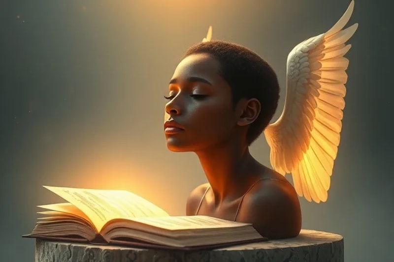 Persona meditando con aura de luz angelical