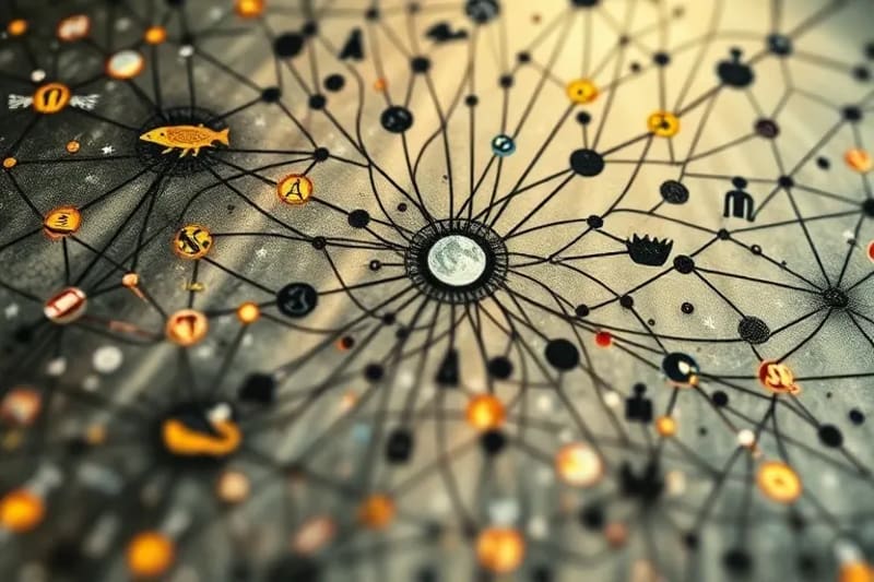 Neural network diagram with shifting dream symbols
