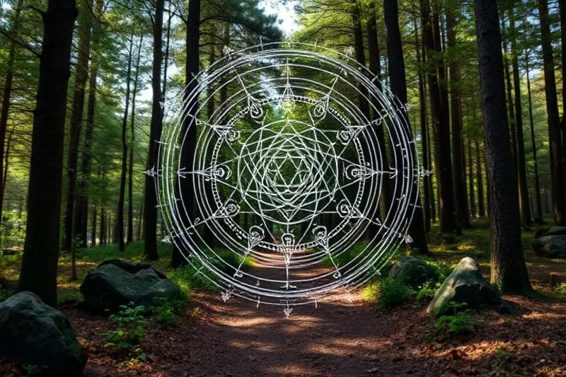 Abstract vector art of AR spiritual symbols in nature