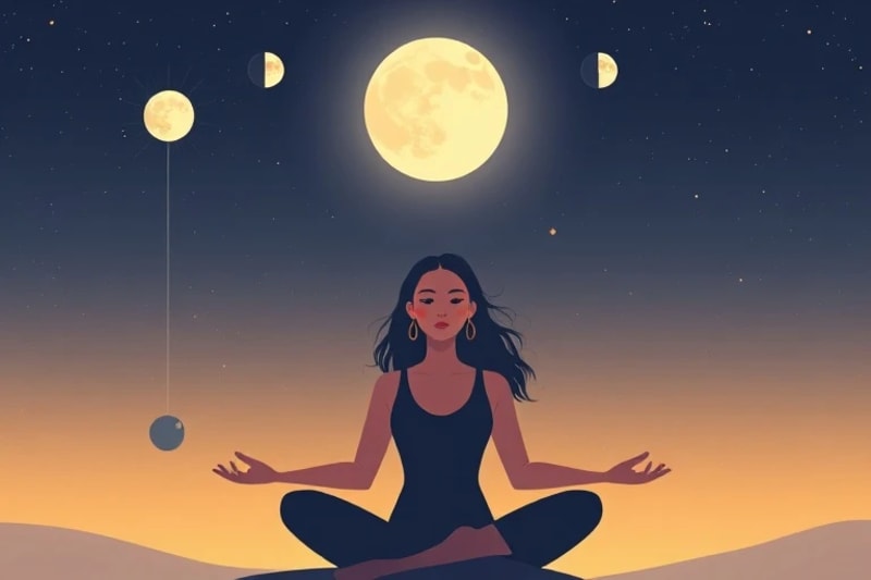 A serene figure meditating and journaling under a celestial sky, symbolizing personal introspection and the setting of intentions in harmony with cosmic energies.