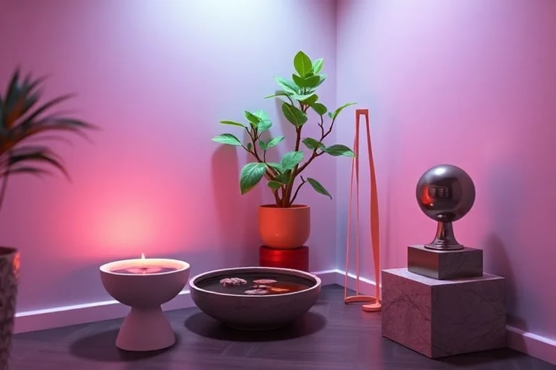 3D render of a minimalist interior with balanced five elements