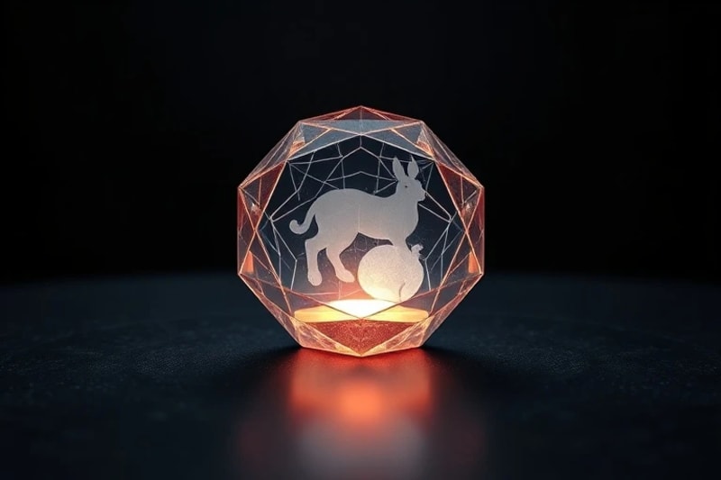 Cristal brillante con siluetas etéreas de animales zodiacales emergiendo, simbolizando el autoconocimiento