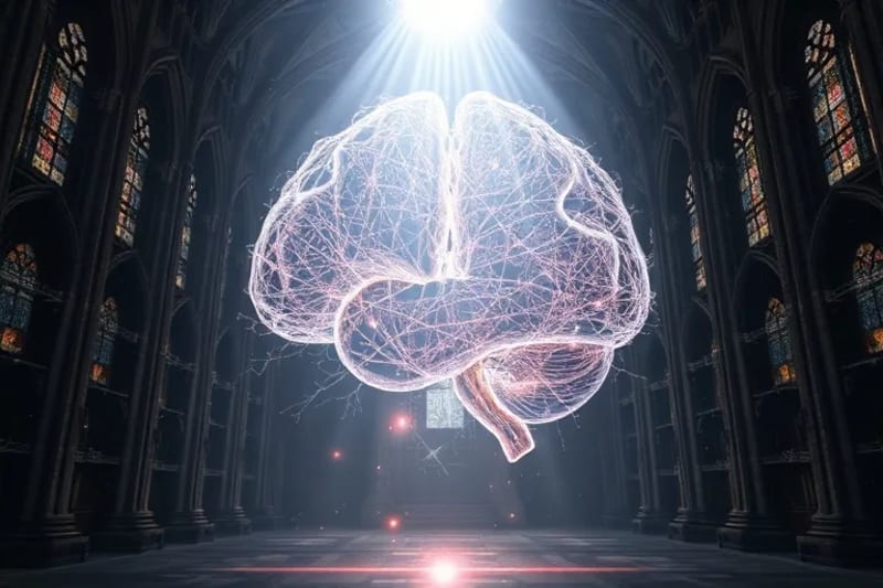 Representación 3D de vías neuronales y luz trascendente