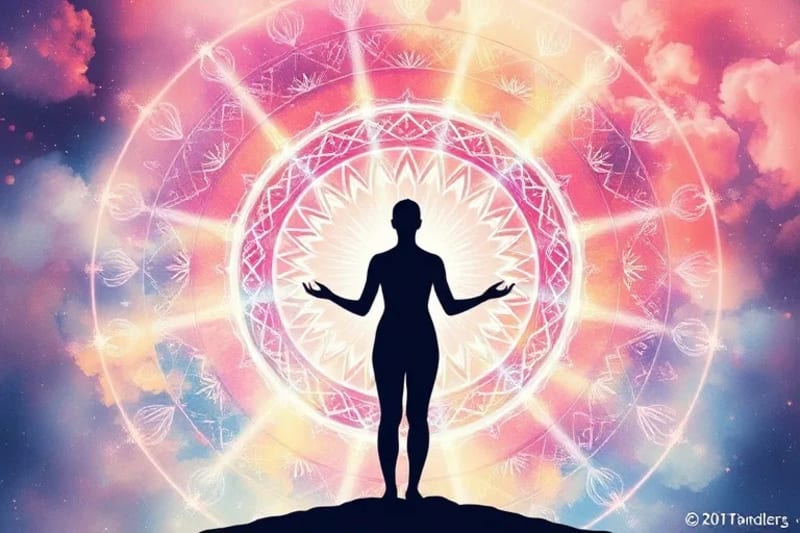 Watercolor painting of a human silhouette shaping vibrant energy, symbolizing manifestation and creative power.