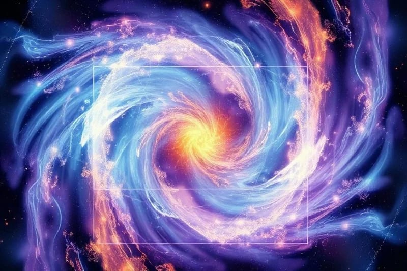 Abstract digital painting of interconnected souls with swirling light and numerical symbols.