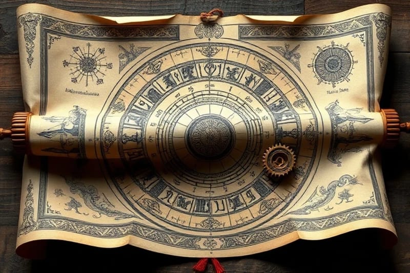 Ancient scroll with astrological diagrams
