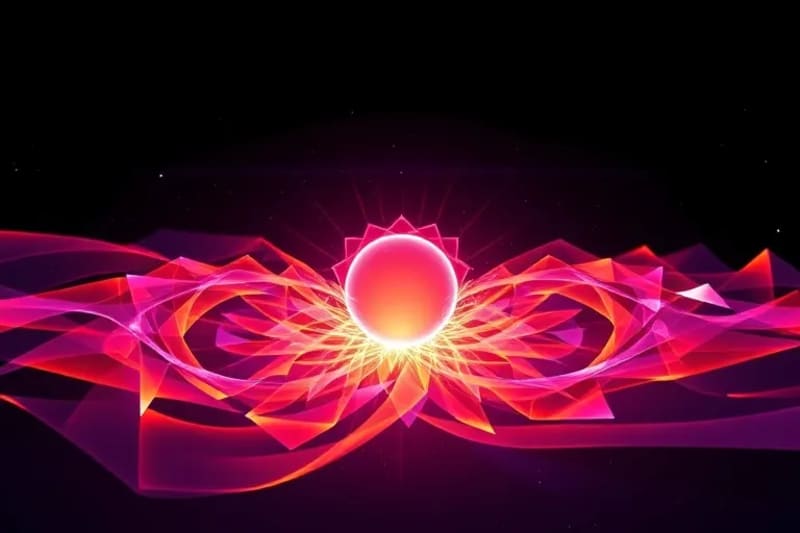 An abstract digital art visualization of brainwave frequencies, with swirling lines and geometric shapes in vibrant colors converging around a central glowing orb, symbolizing focused mental activity.