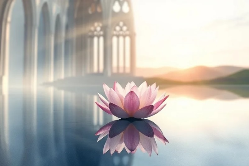 Flor de loto en agua tranquila simbolizando la paz