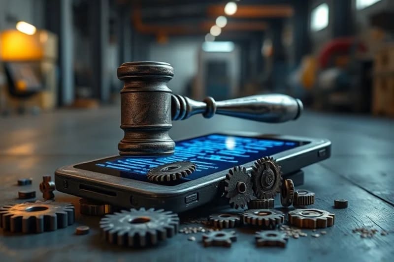 Gavel sobre código y engranajes