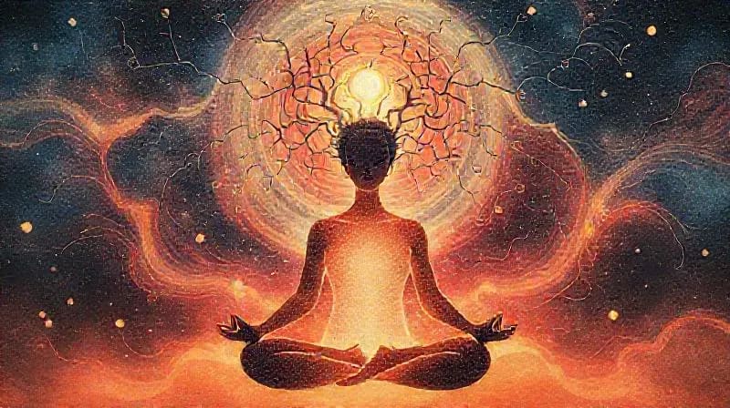 Silueta humana en meditación con aura vibrante