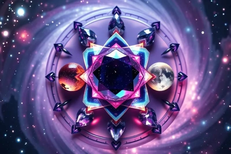 Digital painting of gemstones with planetary symbols
