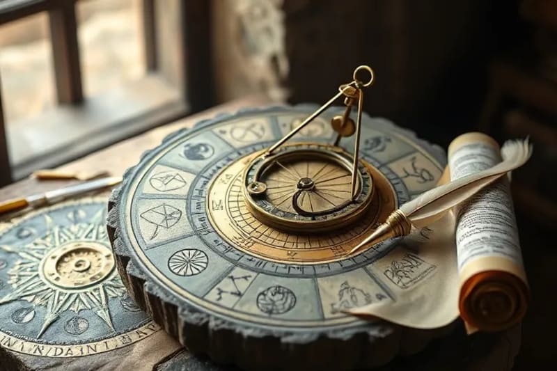 Ancient astronomical tools on a stone table