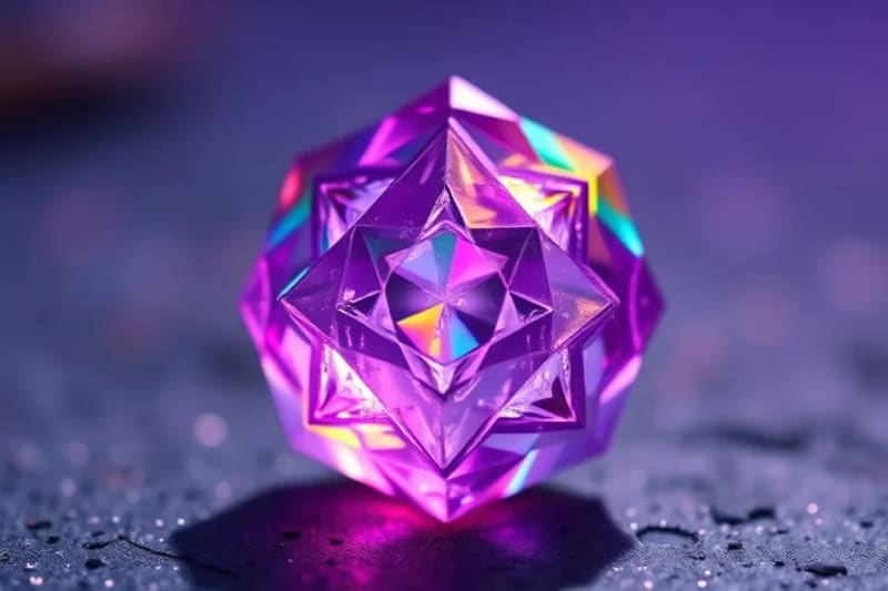 Cristal con patrones de geometría sagrada refractando luz