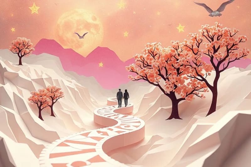 Abstract digital painting of a winding career path