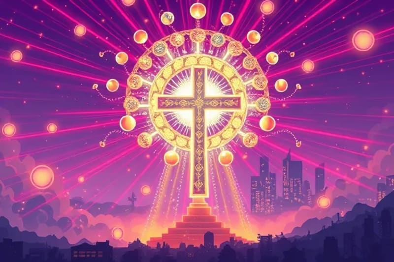 Luz espiritual y esferas, simbolizando la fe en la modernidad