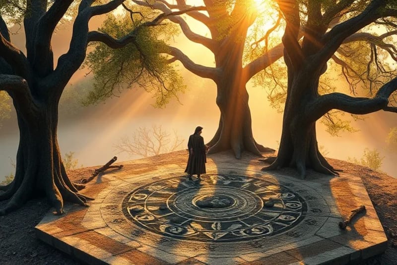 Geomancia Celta: Conexión con la Tierra Ritual de geomancia celta en un bosque sagrado