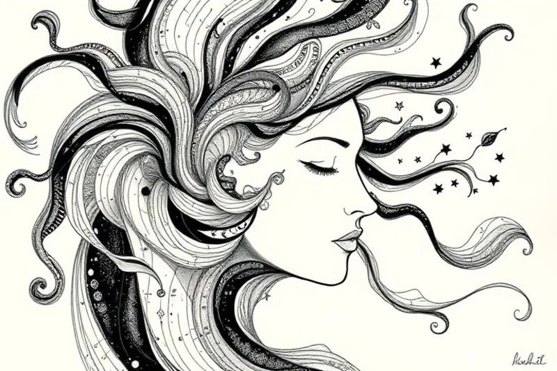 An abstract art piece depicting swirling elemental energies subtly forming the outline of a human face, symbolizing the intricate interplay of nature's forces in shaping human physiognomy.