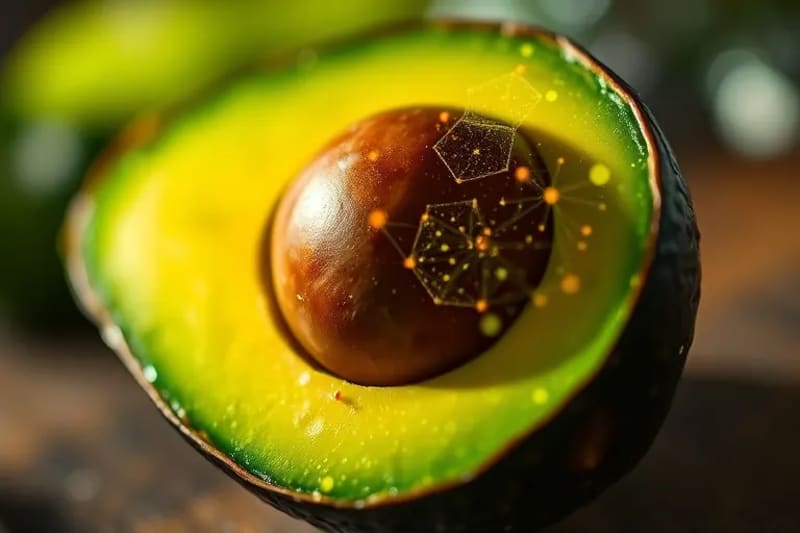 Aguacate con patrones moleculares superpuestos