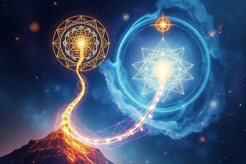 Abstract depiction of intertwined past and future pathways
