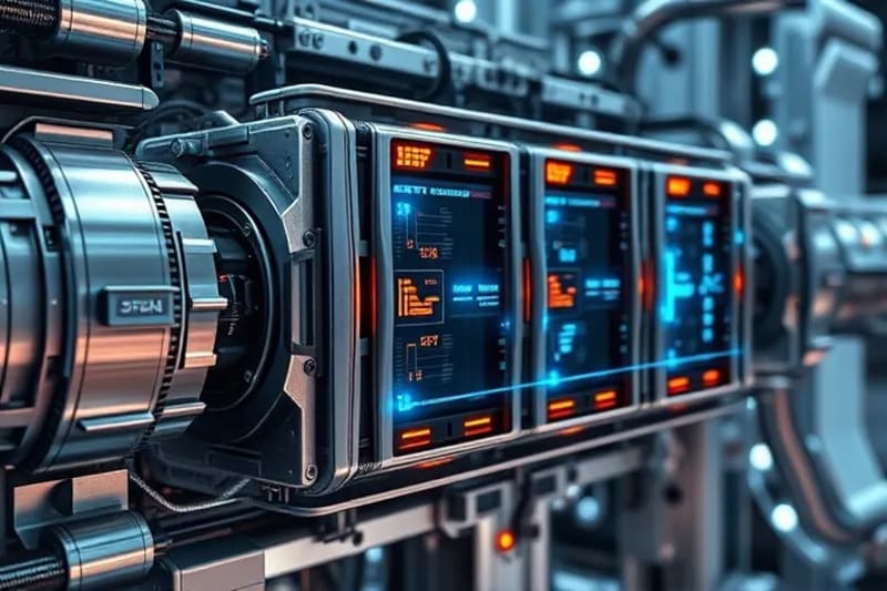 Módulo de servidor futurista en una estación espacial