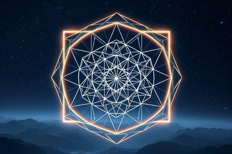 3D render of a glowing, futuristic energy grid forming a perfect rectangle in a cosmic setting