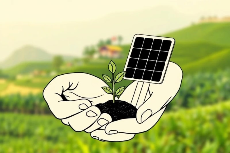 Small-scale solar panels powering a rural home in a developing country