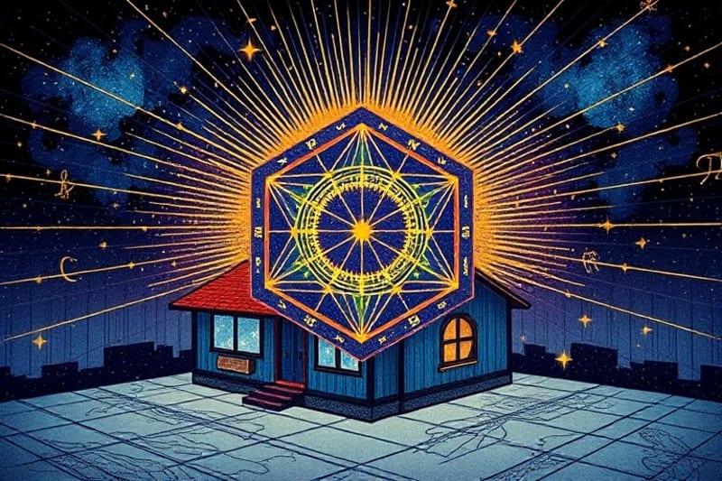 Cubo de Metatrón como escudo protector en un plano de casa