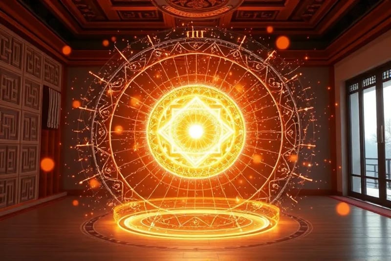 Visualización del flujo de energía Chi en un espacio con geometría sagrada
