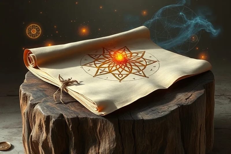 Manuscritos antiguos y ecos ancestrales, simbolizando el karma