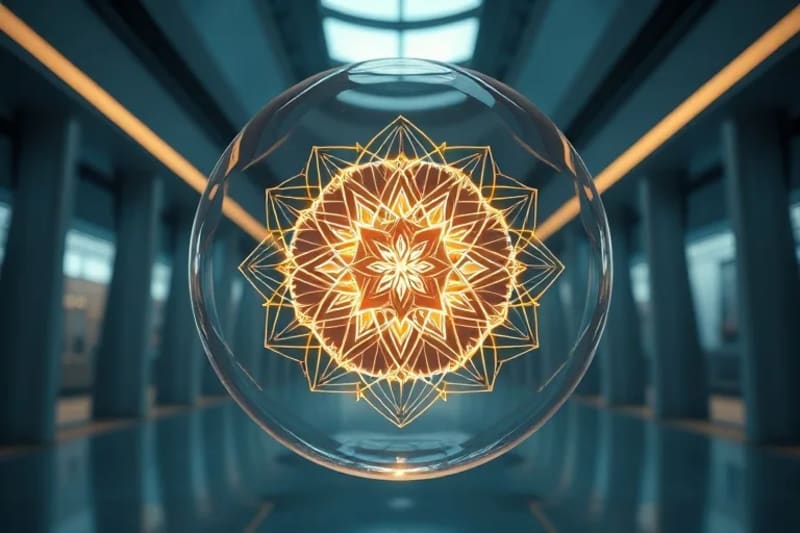 Glowing sacred geometry symbol in a modern setting
