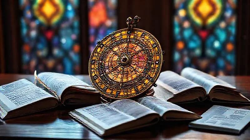 Instrumentos antiguos y modernos que simbolizan la unión de astrología y neurociencia.