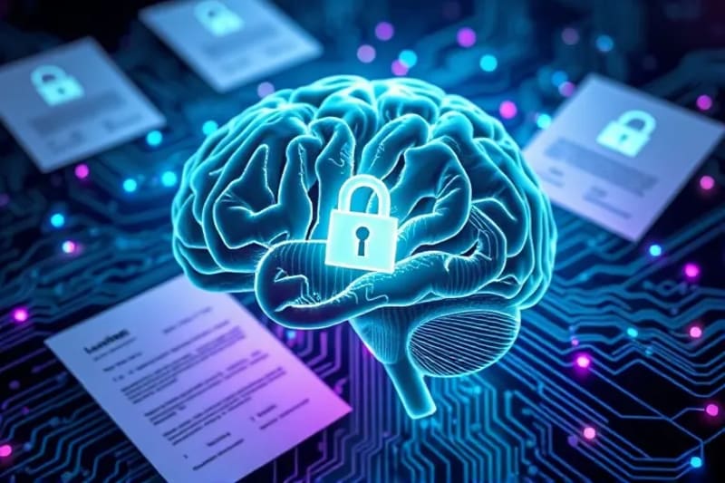 Abstract art showing a human brain merging with digital circuits, symbolizing the complex ethical intersection of biology and technology.