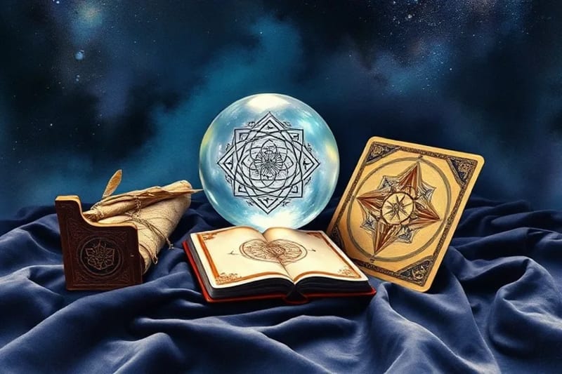 Still life of esoteric tools for mystical practice