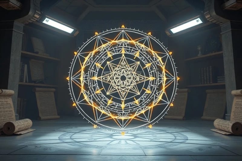 Holographic projection of a complex elemental chart with interconnected lines