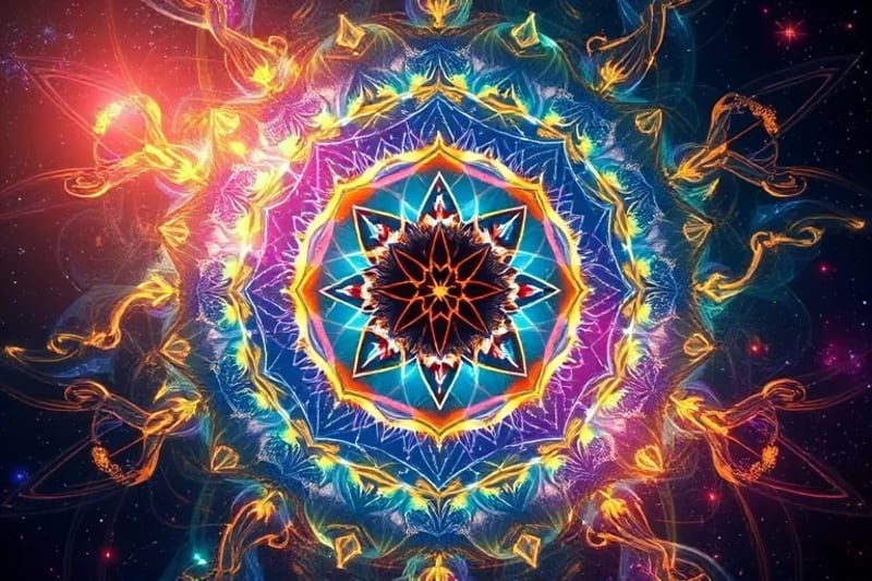 Abstract art of swirling light and colors representing a biofield